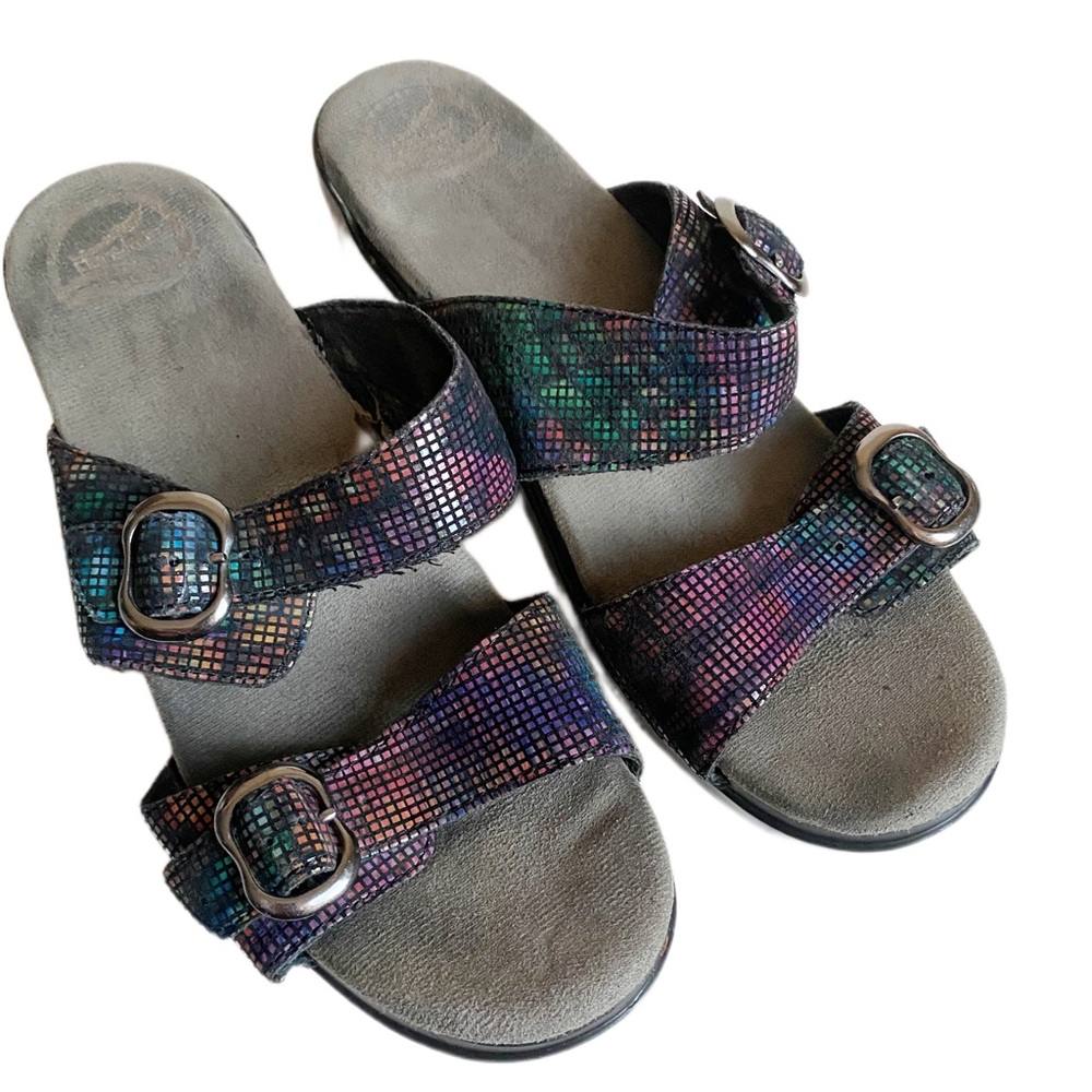 Dansko Sophie Black Stained Glass Leather Sandal